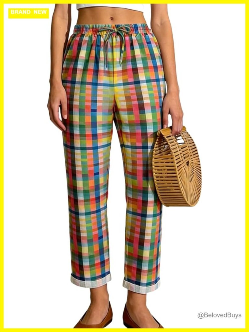 Wide Leg Linen Blend Drawstring Harem Pants with Pockets